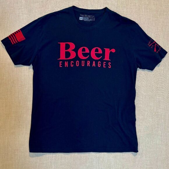 Grunt Style Beer Encourages Graphic T-Shirt Men’s 2XL Black Patriotic Tee - Picture 1 of 5